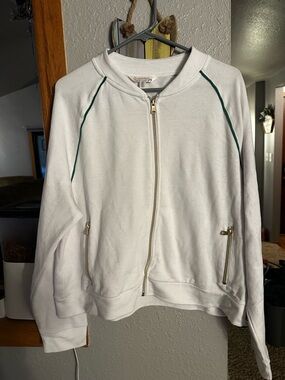 White Zip-Front Women’s Jacket with Green Piping